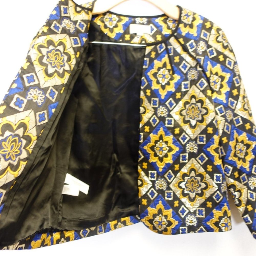 Ann Taylor Loft Blazer Small Metallic Gold Silver Jacquard Brocade Party Formal - Picture 7 of 12